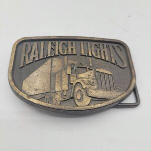 Vintage Raleigh Lights Tobacco‎ Cigarettes Semi Truck Trucker Brass Belt Buckle